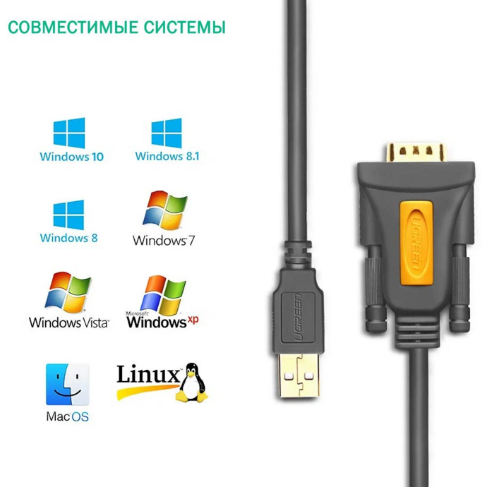 ადაპტერის კაბელი Ugreen USB 2.0 A - DB9 RS-232, 2 მ