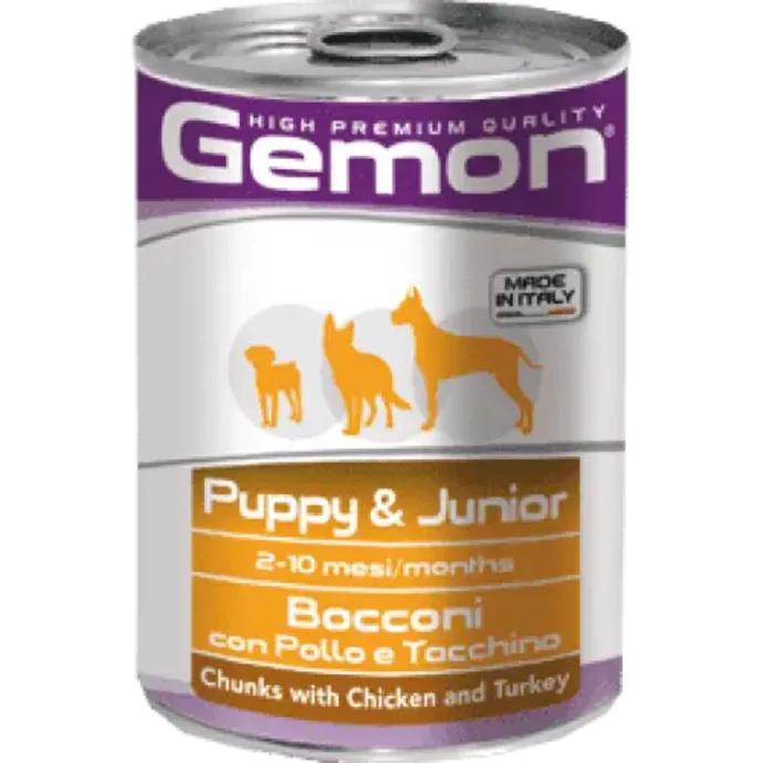 Gemon Puppy&amp;Junior ლეკვების კონსერვი ქათმით და ინდაურით (ცალი) 415 გ