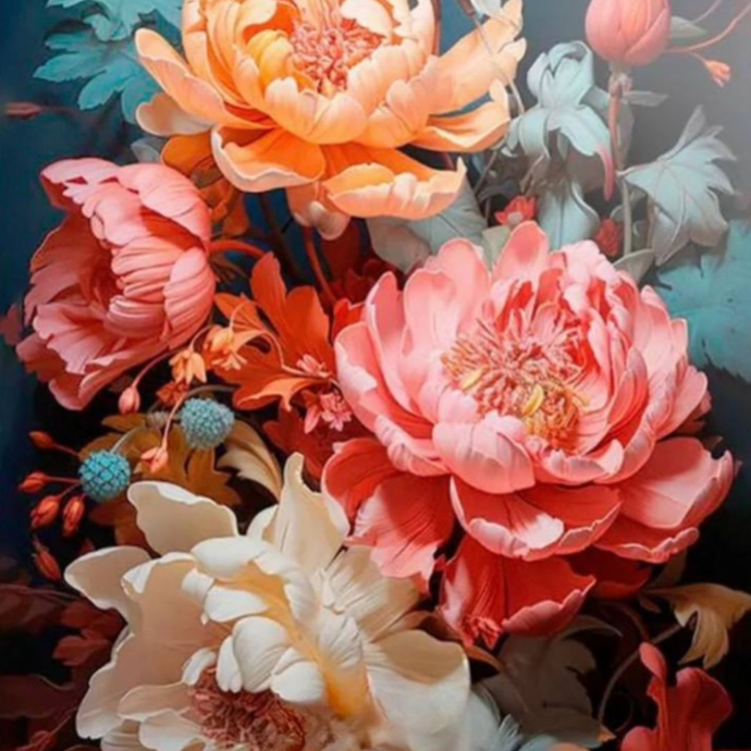 Diamond mosaic on a stretcher "Bouquet of peonies"