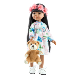 Doll MEILIE with a teddy bear, 32 cm