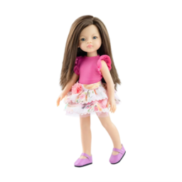 Doll Liu in a pink top and skirt with flowers