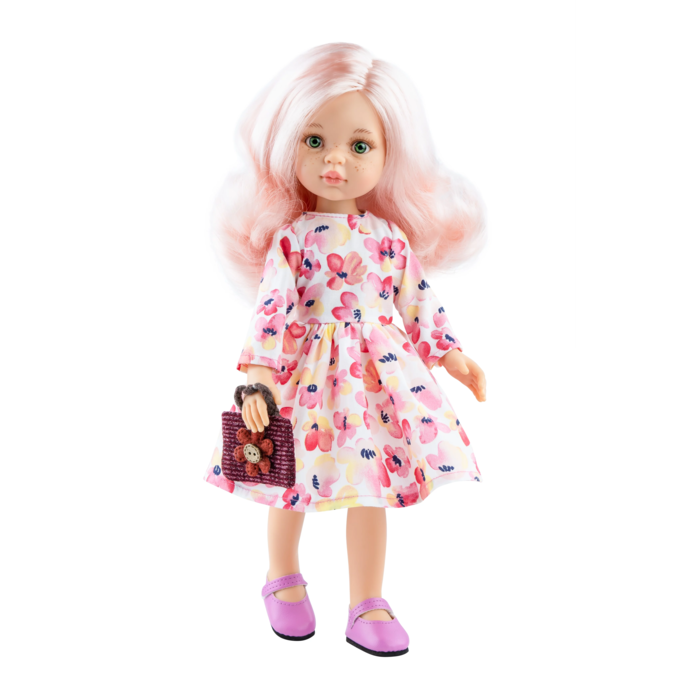 Doll Rose in a flower dress with a handbag