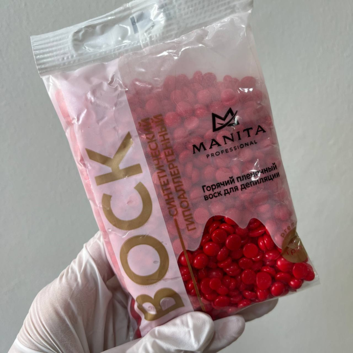 Manita professional Hot wax (synthetic) White chocolate granules 100 g (art. MP400802) - Strawberry granules 100 g