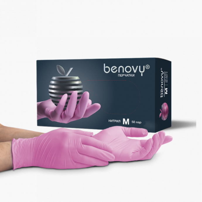 Nitrile gloves benovy pink m 50 pairs/pack. (4 gr.)