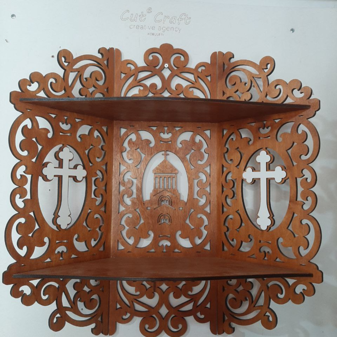 Small shelf for icons, size 48 * 55 cm. Suitable for six icons. Light or dark.