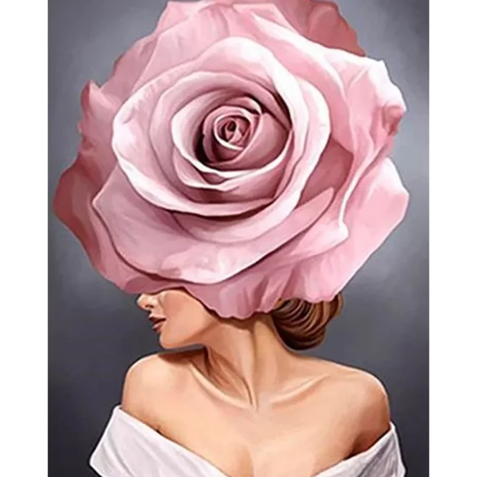 Картина по номерам &quot;Девушка с розовым цветком&quot;