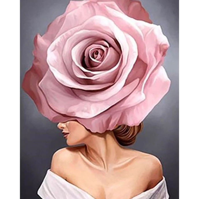 Paint by number "Girl with a pink flower"