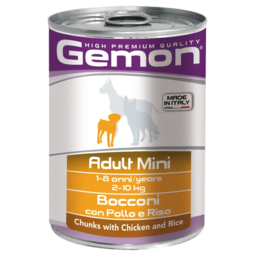 GEMON ADULT MINI დაკონსერვებული ნაჭრები ქათამი და ბრინჯი