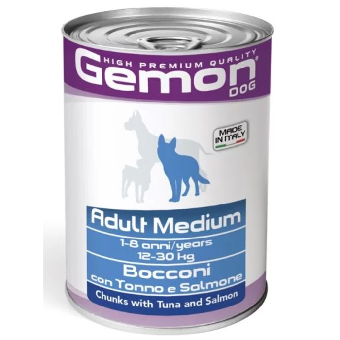 GEMON ADULT MEDIUM კონსერვი თინუსისა და ორაგულის ნაჭრებით, 415გ