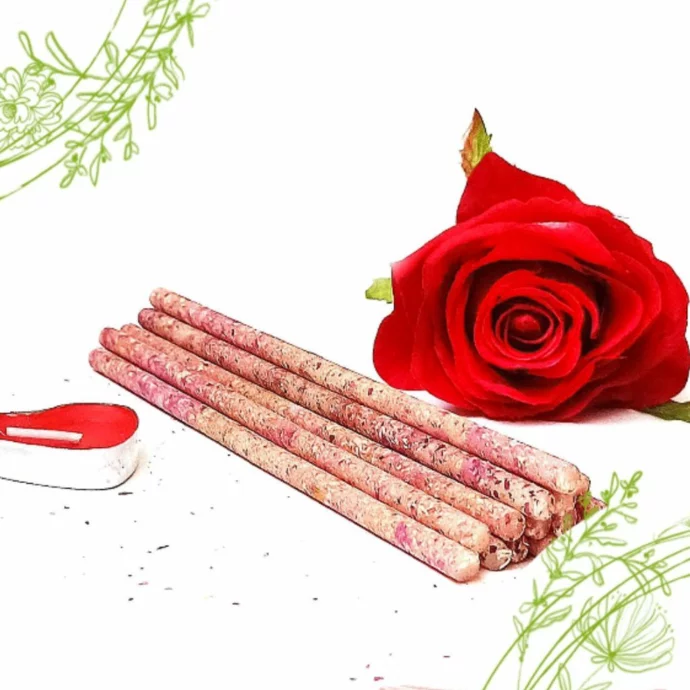 A set of pink wax candles with herbs, rose fragrance, 2pcs.