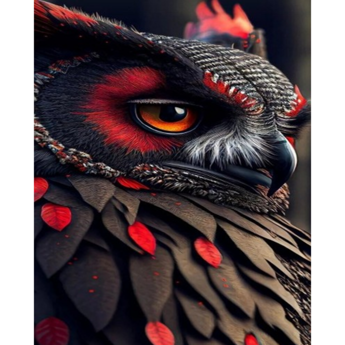 Paint by number Black and red owl