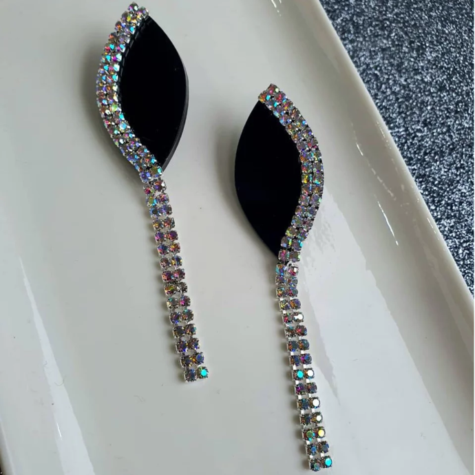 Earrings ''Oval with rhinestones''