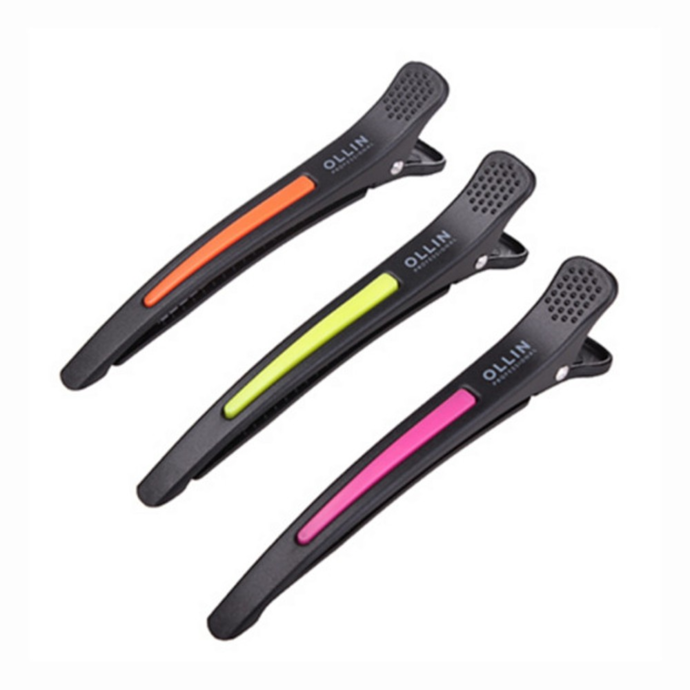 OLLIN Plastic hair clips with silicone inserts, 6 pcs.
