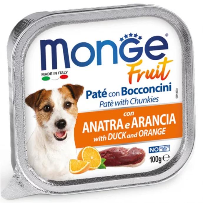 Monge Dog Fruits პაშტეტი იხვითა და ფორთოხლით